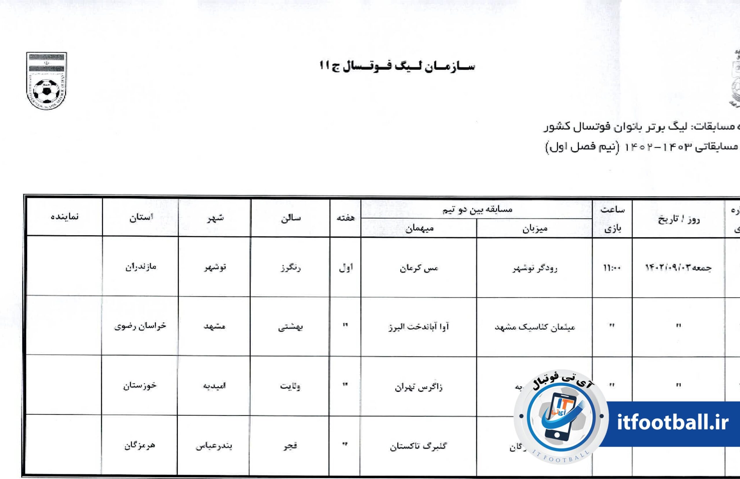 اعلام برنامه فوتسال بانوان
آی تی فوتبال